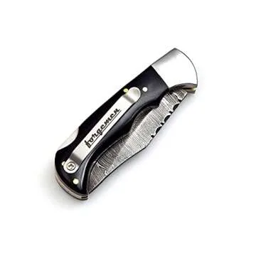 Forgemen FM807 Pocket knife, Folding Clip Damascus Handmade Custom for Men Cool Good Camping Hunting Fishing & s Activities EDC Knives Leather Sheath Knife., Blue (Black)
