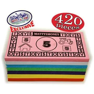 Matty's Money 420 Piece Replacement Play Money Set (60 Pieces Each of $1's, $5's, $10's, $20's, $50's, $100's & $500's) $41,160 in Game Money