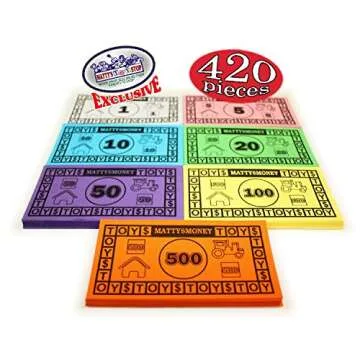 Matty's Money 420 Piece Replacement Play Money Set (60 Pieces Each of $1's, $5's, $10's, $20's, $50's, $100's & $500's) $41,160 in Game Money