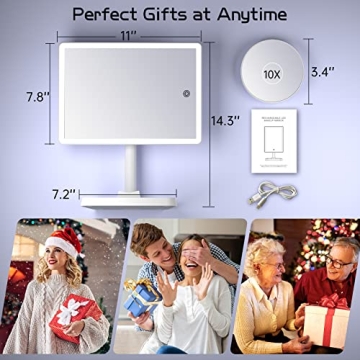 FUNTOUCH Large Lighted Makeup Mirror with Phone Holder