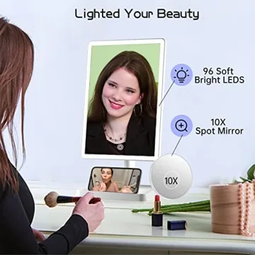 FUNTOUCH Large Lighted Makeup Mirror with Phone Holder