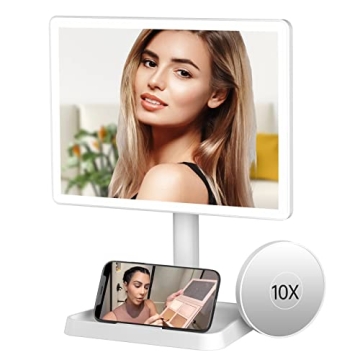 FUNTOUCH Large Lighted Makeup Mirror with Phone Holder