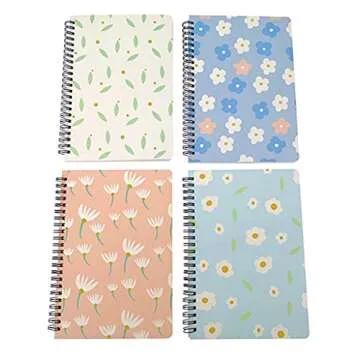 4 Pack A5 Spiral Notebook Journal,Wirebound Ruled Sketch Book Notepad Diary Memo Planner,A5 Size(8.3X5.7) & 80 Sheets (Little Flower)
