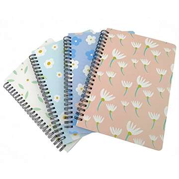 4 Pack A5 Spiral Notebook Journal,Wirebound Ruled Sketch Book Notepad Diary Memo Planner,A5 Size(8.3X5.7) & 80 Sheets (Little Flower)
