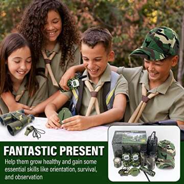 CEREM Outdoor Adventure Kit for Kids – Premium Camouflage Camping Gear with Walkie-Talkies – Military Style Toys – Explorer Gear Play Set – 10 in 1 Bundle – Ideal for All Ages and Genders