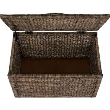 eHemco Heavy-duty Water Hyacinth Wicker Storage Trunk with Metal Frame, 30 by 17.5 by 17.5 Inches, Light Brown Wash