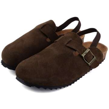 Kids Suede Clogs Toddler Clogs Boys Girls Sandals Cork Adjustable Buckle Mules(Coffee,4-5 Toddler)