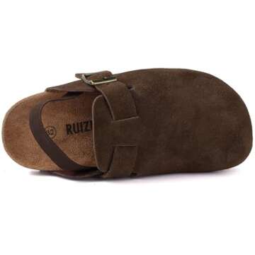 Kids Suede Clogs Toddler Clogs Boys Girls Sandals Cork Adjustable Buckle Mules(Coffee,4-5 Toddler)