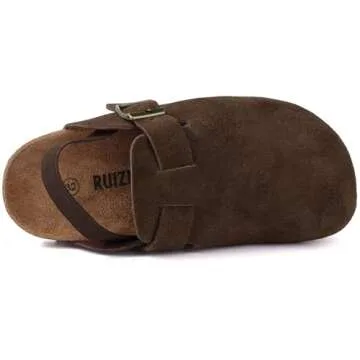 Kids Suede Clogs Toddler Clogs Boys Girls Sandals Cork Adjustable Buckle Mules(Coffee,4-5 Toddler)