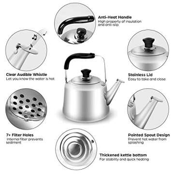 Odoland 4L Camping Kettle Set with 4 Cups, Durable Stainless Steel Camp Tea Coffee Water Pot with 4 Mugs for Hiking, Backpacking, Outdoor Camping and Picnic, Carrying Bag Included