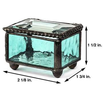 J Devlin - Turquoise Blue Stained Glass Ring Box Jewelry Keepsake Trinket - Box 325-3