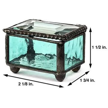 J Devlin - Turquoise Blue Stained Glass Ring Box Jewelry Keepsake Trinket - Box 325-3