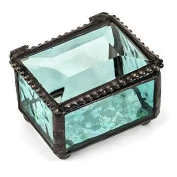 J Devlin - Turquoise Blue Stained Glass Ring Box Jewelry Keepsake Trinket - Box 325-3