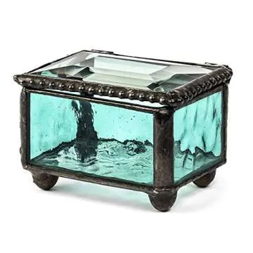 J Devlin - Turquoise Blue Stained Glass Ring Box Jewelry Keepsake Trinket - Box 325-3