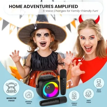 Mini Karaoke Machine with 2 Mics & Lights for Parties