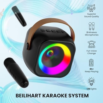 Mini Karaoke Machine with 2 Mics & Lights for Parties
