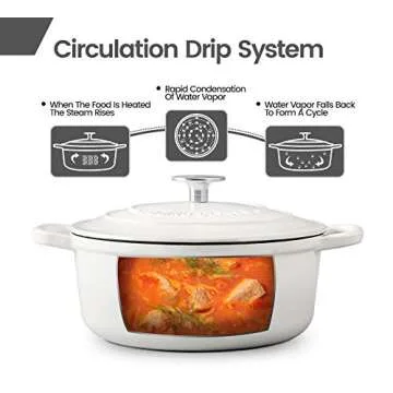 EDGING CASTING Cast Iron Dutch Oven With Lid Round Pot Enameled Covered for Bread Baking, 7 Quart, White