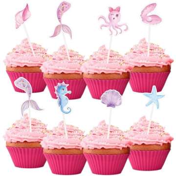 WERNNSAI 32PCS Mermaid Cupcake Toppers - Watercolor Mermaid Under the Sea Party Cake Decorations for Girls Kids Mermaid Cake Toppers Baby Shower Birthday Party Cupcake Supplies Mermaid Cake Decros