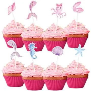 WERNNSAI 32PCS Mermaid Cupcake Toppers - Watercolor Mermaid Under the Sea Party Cake Decorations for Girls Kids Mermaid Cake Toppers Baby Shower Birthday Party Cupcake Supplies Mermaid Cake Decros