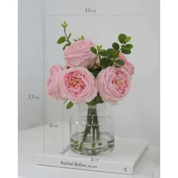 CHASMILE Artificial Flowers with Pink Roses in Vase, Lifelike Fake Flowers in Vase, Faux Flower Arrangements for Dining Table Centerpiece Decor, Table Centerpieces for Dining Room