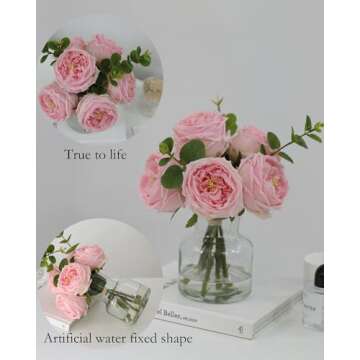 CHASMILE Artificial Flowers with Pink Roses in Vase, Lifelike Fake Flowers in Vase, Faux Flower Arrangements for Dining Table Centerpiece Decor, Table Centerpieces for Dining Room