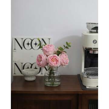 CHASMILE Artificial Flowers with Pink Roses in Vase, Lifelike Fake Flowers in Vase, Faux Flower Arrangements for Dining Table Centerpiece Decor, Table Centerpieces for Dining Room