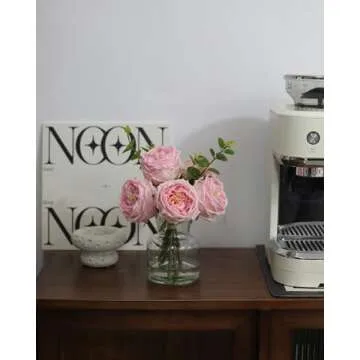 CHASMILE Artificial Flowers with Pink Roses in Vase, Lifelike Fake Flowers in Vase, Faux Flower Arrangements for Dining Table Centerpiece Decor, Table Centerpieces for Dining Room