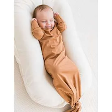 Colored Organics Baby Organic Cotton Knotted Gown - Infant Nightgown with Mitten Cuffs - Ginger - 0-3M