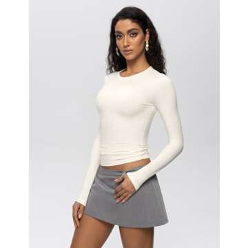 Enerful Women's Long Sleeve Slim Crop Tops for Casual Wear