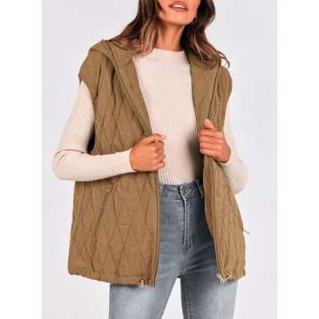 PRETTYGARDEN Women's 2025 Fall Spring Vest Casual Sleeveless Hooded Zip Up Jacket Trendy Winter Coat Outerwear (Camel,X-Large)