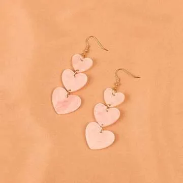 Pink Red Acrylic Love Heart Earrings Lightweight Dangle Jewelry