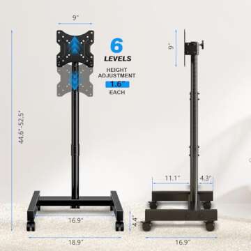 YOMT Mobile TV Cart Rolling TV Stand for 13-50 inch Screens, Tilting and Rotating Mount, Portrait to Landscape, Height Adjustable Portable TV Stand with Wheels Holds up to 44lbs Max VESA 200x200mm