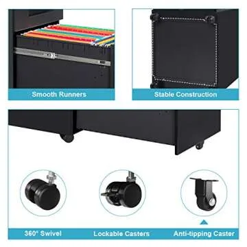 Compact DEVAISE 3-Drawer Mobile Filing Cabinet with Lock