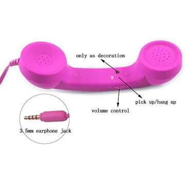 YTYKINOY Retro Hot Pink Telephone Handset for Smartphones
