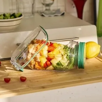 Salad Pod Mason Jar Side Open - Leakproof Dressing Container, Lid-to-Bowl Design, Reusable Salad Jar...