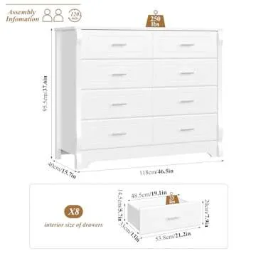 HITHOS 8 Drawer Dresser for Bedroom, White Dresser, 47" Wood Dresser & Chest of Drawers, Modern Doub...