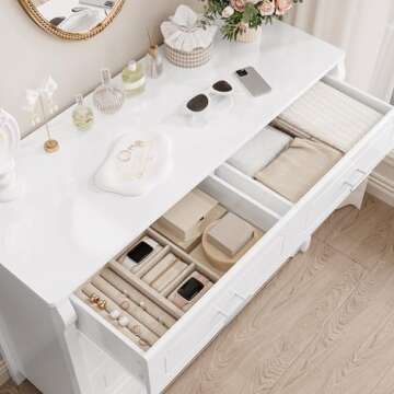 HITHOS 8 Drawer Dresser for Bedroom, White Dresser, 47" Wood Dresser & Chest of Drawers, Modern Double Storage Dresser Cabinet with Deep Drawers | Metal Handles for Living Room, Hallway, Entryway