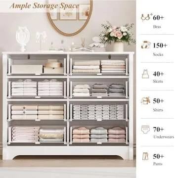 HITHOS 8 Drawer Dresser for Bedroom, White Dresser, 47" Wood Dresser & Chest of Drawers, Modern Double Storage Dresser Cabinet with Deep Drawers | Metal Handles for Living Room, Hallway, Entryway