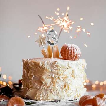 Birthday Candles for Cake 3 Birthday Candle Silver Birthday Candle Number 3 Candle Birthday Number Candles 3D Designed Numeral 3rd Candles for Birthday Wedding Anniversary Party Cake Decorations