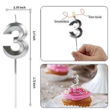 Birthday Candles for Cake 3 Birthday Candle Silver Birthday Candle Number 3 Candle Birthday Number Candles 3D Designed Numeral 3rd Candles for Birthday Wedding Anniversary Party Cake Decorations