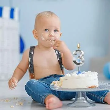 Birthday Candles for Cake 3 Birthday Candle Silver Birthday Candle Number 3 Candle Birthday Number Candles 3D Designed Numeral 3rd Candles for Birthday Wedding Anniversary Party Cake Decorations