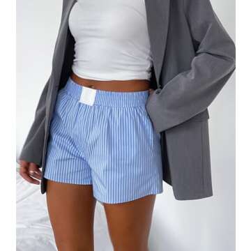Women Y2k Lounge Shorts Stripe Print Button Front Boxer Shorts Low Waist Pajama Bottoms Sleepwear(04...
