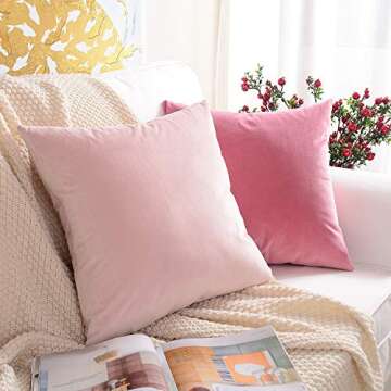 MERNETTE Pack of 2, Velvet Soft Decorative Square Throw Pillow Cover Cushion Covers Pillow case, Home Decor Decorations for Sofa Couch Bed Chair 18x18 Inch/45x45 cm (Light Pink)