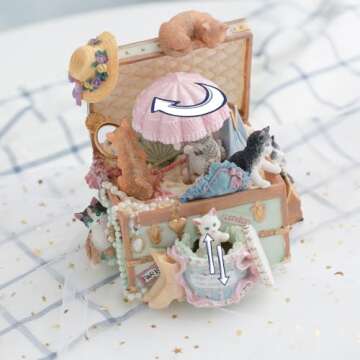 LOVE FOR YOU Gift Wrapped Music Box Cat Lovers Treasure Chest Musical Decoration for Girls and Women...