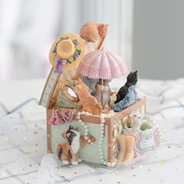 LOVE FOR YOU Gift Wrapped Music Box Cat Lovers Treasure Chest Musical Decoration for Girls and Women Kids Baby Niece Sister Daughter Mom Granddaughter Grandma Christmas Birthday Present Gifts