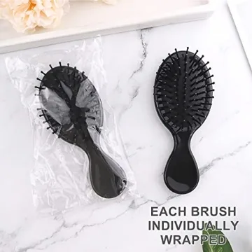 20 Pack Mini Hair Brushes Bulk, Mini Hair Brush Individually Wrapped, Soft Bristles Adds Shine, Scalp Massage and Detangling, Safe for All Hair Types Extensions, Wigs(Bright Black)