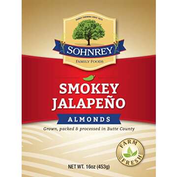 Smokey Jalapeno Spicy Almonds Bold Roasted Seasoned Snack Nuts from Sohnrey Family Foods 16 oz Single Bag