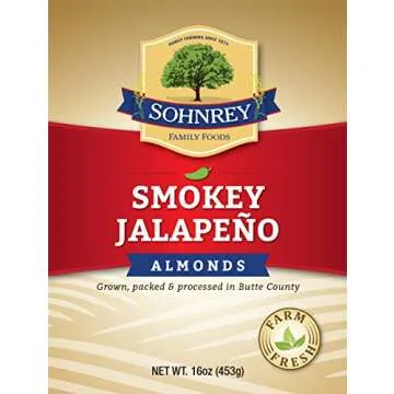 Smokey Jalapeno Spicy Almonds Bold Roasted Seasoned Snack Nuts from Sohnrey Family Foods 16 oz Single Bag