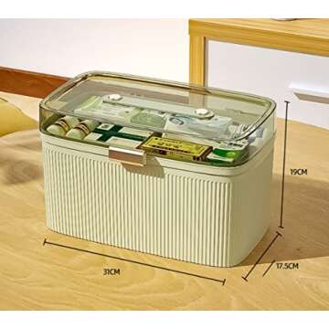 Big Green First Aid Medicine Storage Box with Lock - Perfect for Home, Emergency and Small Kits, Med...