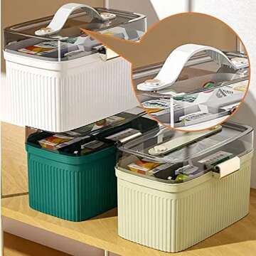 Big Green First Aid Medicine Storage Box with Lock - Perfect for Home, Emergency and Small Kits, Medicine Bags & Medical Supplies Organizer Bag for Safe & Secure Medication Storage